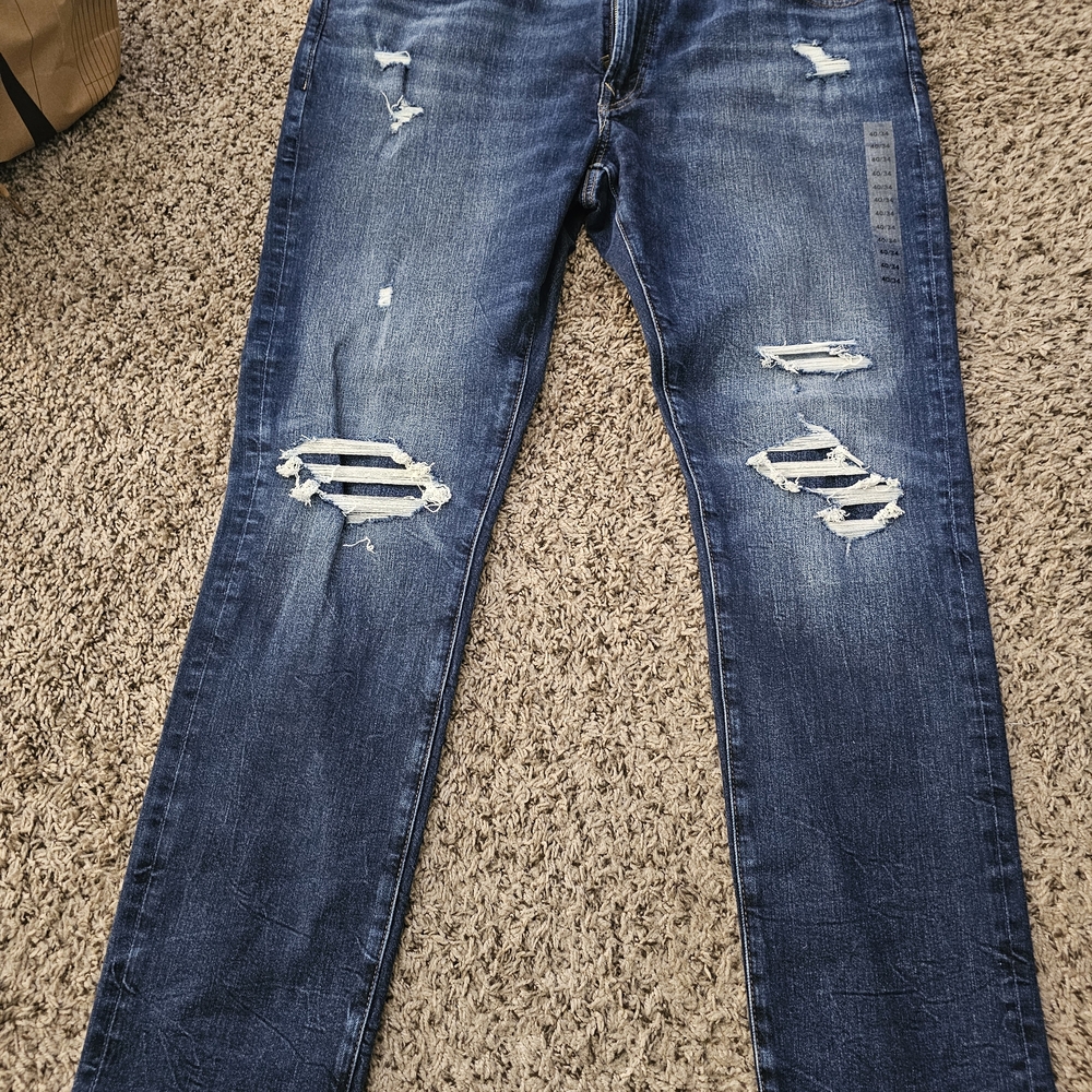 American Eagle Outfitters Men's Slim Straight Distressed Jeans - Dark Blue